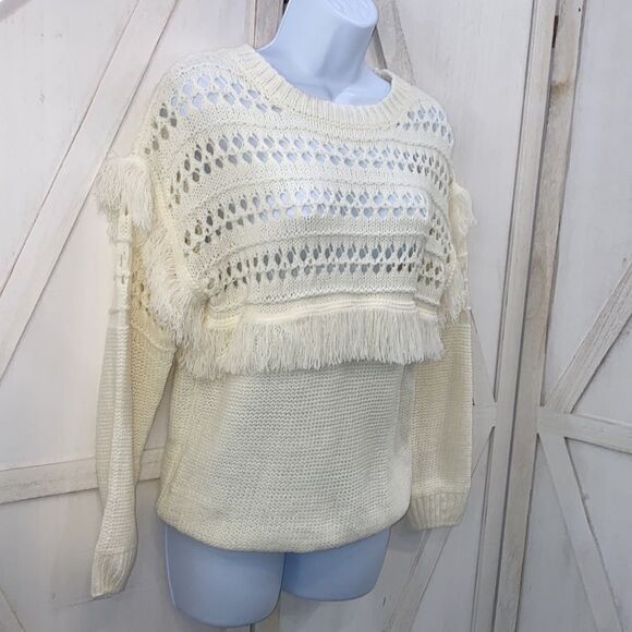 REVOLVE J.O.A. White Fringe Crewneck Long Sleeve Sweater Size Small - Picture 5 of 13